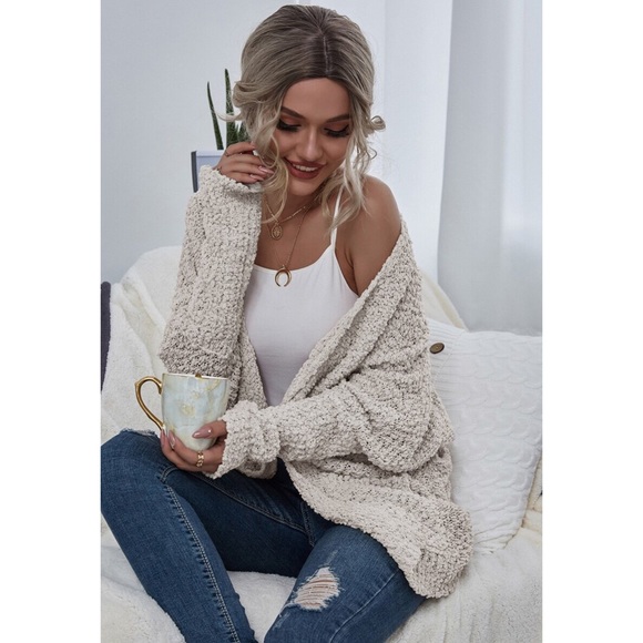 Cream Popcorn Cardigan Cozy - Picture 2 of 3